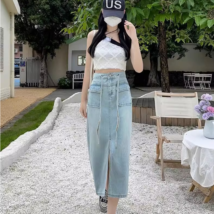 Chân Váy Denim Lưng Cao Dáng Rộng Thiết Kế Mới Thời Trang