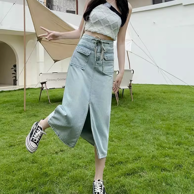 Chân Váy Denim Lưng Cao Dáng Rộng Thiết Kế Mới Thời Trang