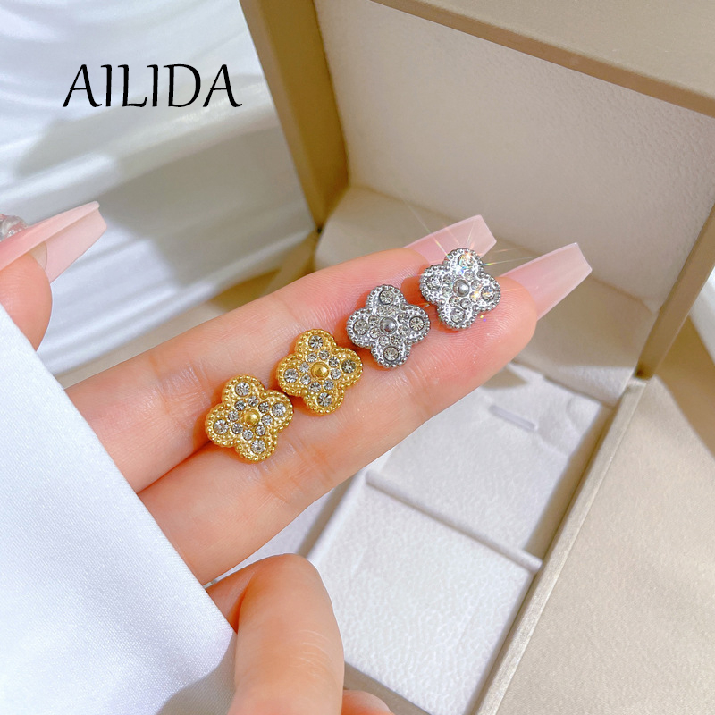 đầy đủ kim cương cỏ ba lá phong cách tối giản bông tai nam nữ lạnh bông tai bông tai tiệc sang trọng độc đáo