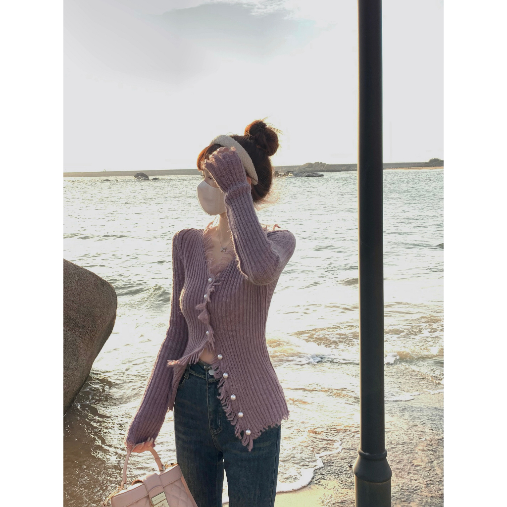 KIKONEY SHOP Áo Khoác Cardigan Áo Len croptop áo tingoan áo nữ kiểu 2023 New Style A21K0H3