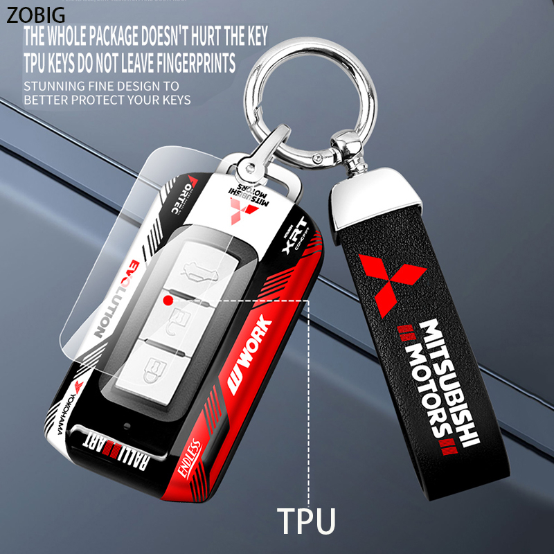 Zobig racing style abs key fob cover cho mitsubishi car key case shell with keychain fit for mitsubishi xpander triton pajero sport mirage strada outlander eclipse cross asx mirage