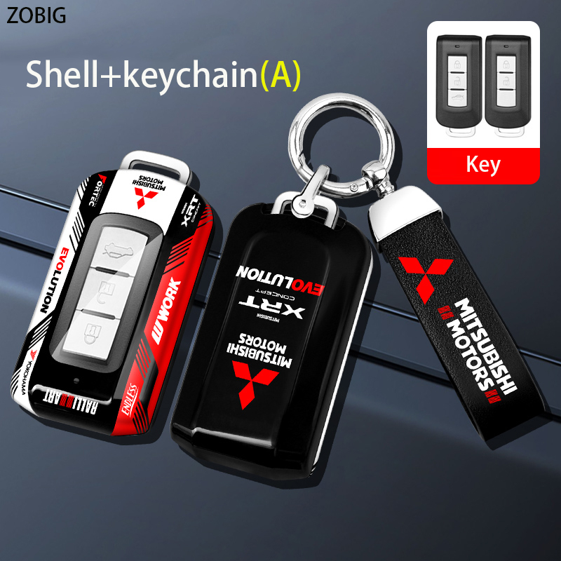 Zobig racing style abs key fob cover cho mitsubishi car key case shell with keychain fit for mitsubishi xpander triton pajero sport mirage strada outlander eclipse cross asx mirage