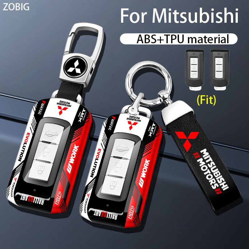Zobig racing style abs key fob cover cho mitsubishi car key case shell with keychain fit for mitsubishi xpander triton pajero sport mirage strada outlander eclipse cross asx mirage