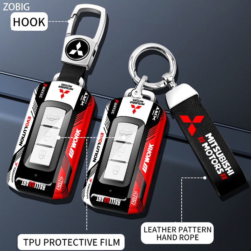 Zobig racing style abs key fob cover cho mitsubishi car key case shell with keychain fit for mitsubishi xpander triton pajero sport mirage strada outlander eclipse cross asx mirage