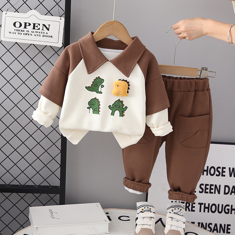 Mới mùa thu bé gái bé trai quần áo trẻ sơ sinh thể thao thông thường động vật t áo sơ mi quần 2 cái / bộ trẻ em quần áo trẻ em bộ quần áo cotton tracksuits