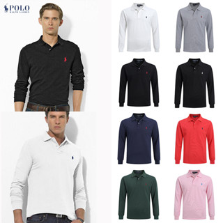  Ralph lauren polo long-sleeved t-shirt thu đông men's pure cotton  chất liệu lưới  plain thêu logo pony ve áo sơ mi polo dài tay của nam giới 