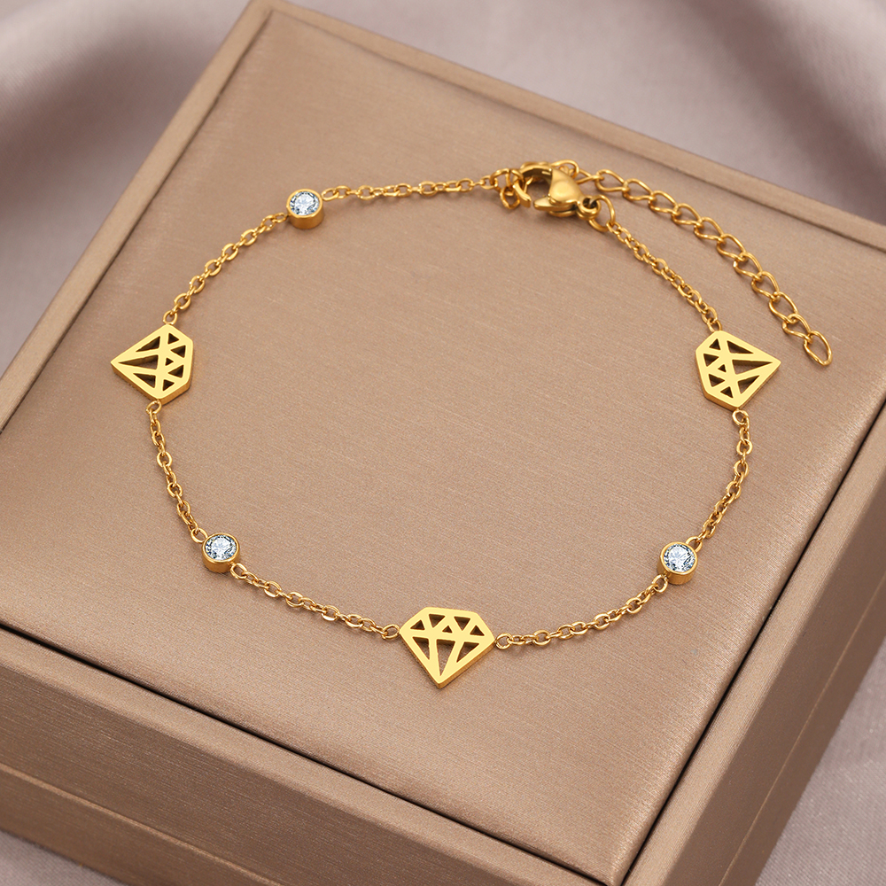 Vòng tay bằng thép không gỉ hình dạng hoạt hình phổ biến mới lấp lánh pha lê zircon mặt dây chuyền rỗng vòng tay tốt cho phụ nữ món quà trang sức