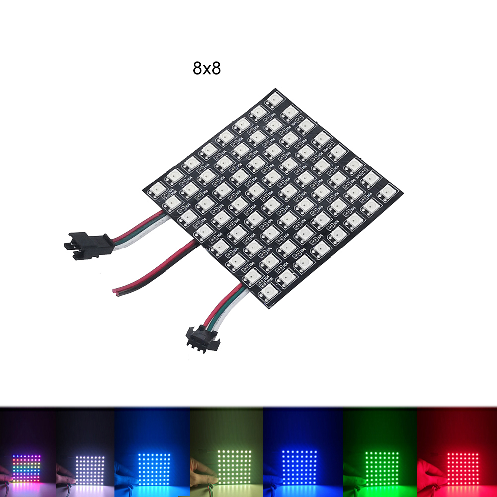 DC5V WS2812B RGB Bảng điều khiển đèn kỹ thuật số linh hoạt có thể định vị riêng WS2812 8x8 16x16 8x3