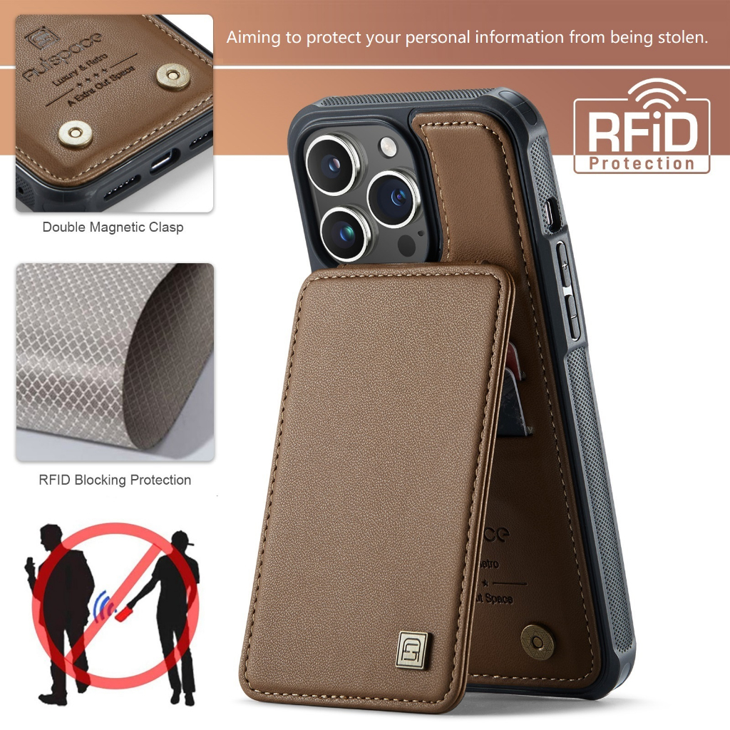 RFID Vỏ Cho iphone 15 pro max 15 pro 14 pro max 13 Bao Da Điện Thoại Dạng Ví Có Ngăn Đựng Thẻ