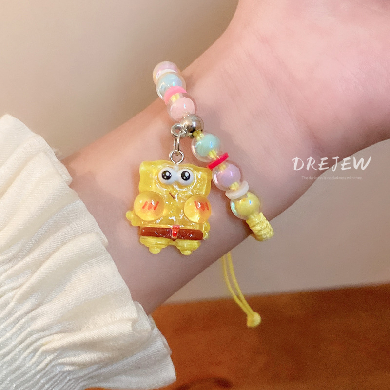 DREJEW Vòng Tay Dopamine HoạTt Hình Dễ Thương Spongebob Dây Bện ThờI Vòng Tay Hạt Trang đa Năng Ngọt Tay Phụ Kiện