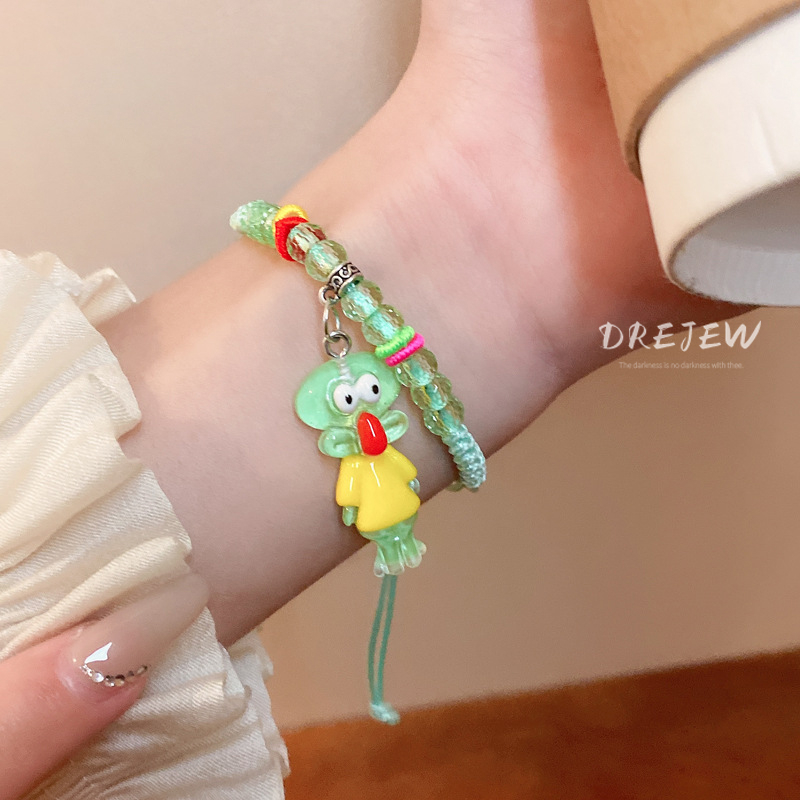 DREJEW Vòng Tay Dopamine HoạTt Hình Dễ Thương Spongebob Dây Bện ThờI Vòng Tay Hạt Trang đa Năng Ngọt Tay Phụ Kiện