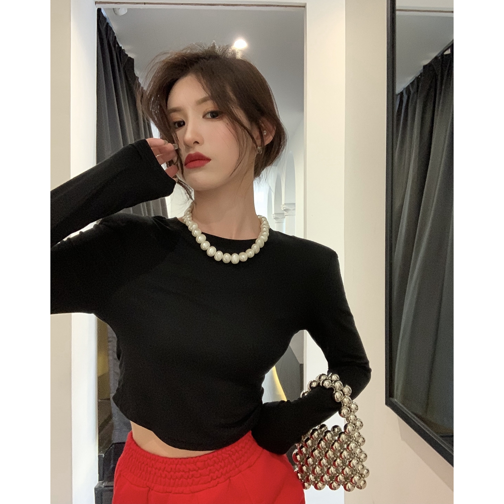 Áo thun croptop NUZIRO bó sát cắt xẻ hở lưng dài tay thời trang Hàn Quốc cho nữ