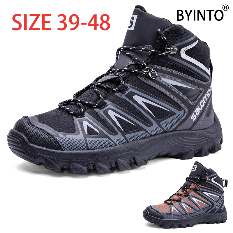 Big size 39-48 high top nam giới đi bộ đường dài giày đi bộ leo núi thời trang cổ chân boots cắm trại làm việc giày thể thao leo núi giày thể thao ngoài trời giày chiến thuật màu be đen