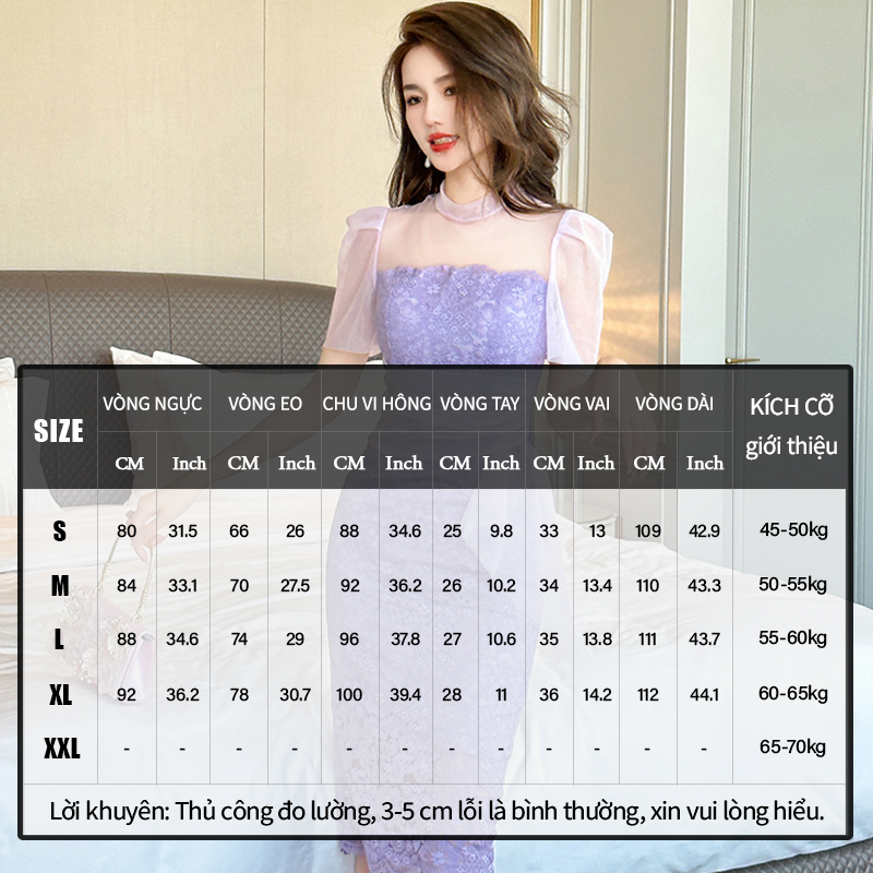 ZYHT Đầm Body Màu tía Cao cấp Khí chất thanh lịch Mảnh mai váy ngang hông đầm ren 20366