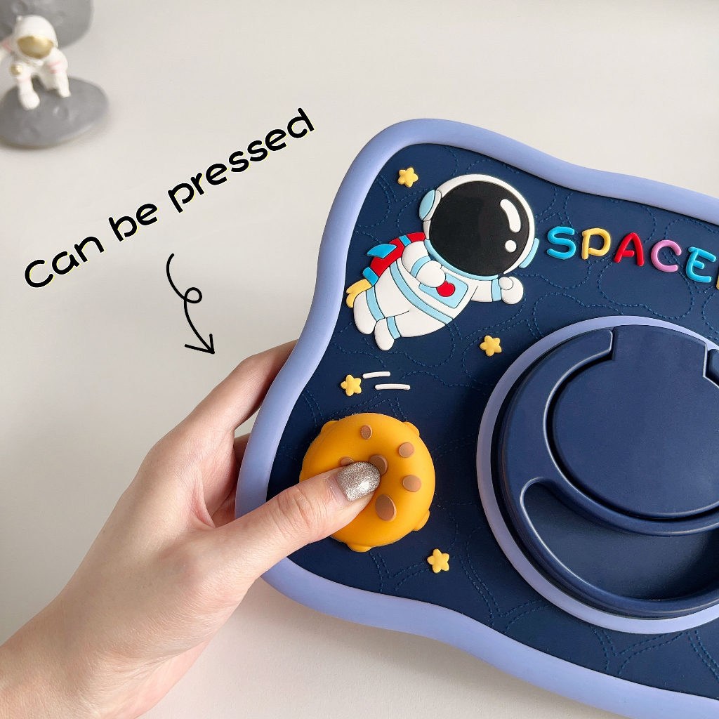 Kid case cho ipad 10,2-inch 9/8/7 mini air thứ 10 1 2 3 air 4 5 ipad pro 2022 mini 6 thế hệ với 360 có thể gập lại°-rotatable Handle stand, cartoon astronaut silicone protection cover