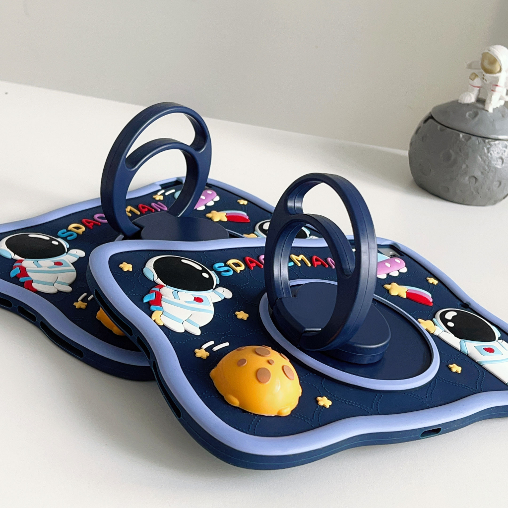 Kid case cho ipad 10,2-inch 9/8/7 mini air thứ 10 1 2 3 air 4 5 ipad pro 2022 mini 6 thế hệ với 360 có thể gập lại°-rotatable Handle stand, cartoon astronaut silicone protection cover