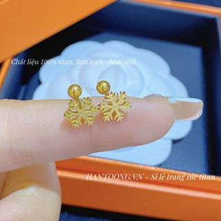 Bông tai titan nữ không gỉ mạ vàng 24k hình bông tuyết phun cát thời trang nhẹ nhàng ngọt ngào