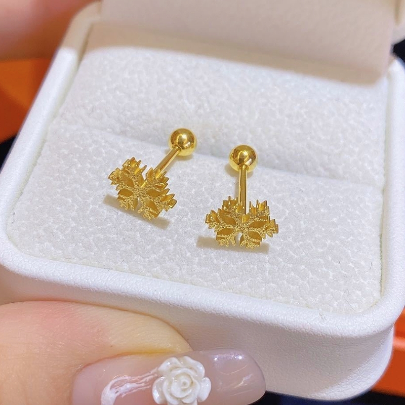 Bông tai titan nữ không gỉ mạ vàng 24k hình bông tuyết phun cát thời trang nhẹ nhàng ngọt ngào