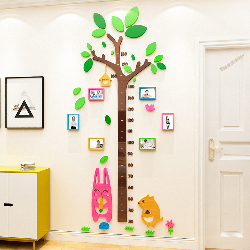 Phim hoạt hình cây lớn đo chiều cao thước tường dán tự dính 3d mica sơn phòng khách trẻ em phòng trang trí