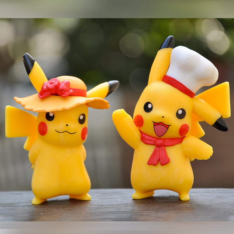 6 cái / bộ 8-9 cm pokemon pikachu đeo mũ rơm mũ đầu bếp vòng hoa đọc sách phim hoạt hình q phiên bản kawayi pvc hình hành động mô hình đồ chơi trẻ em quà tặng