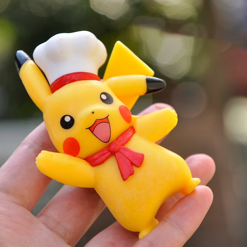 6 cái / bộ 8-9 cm pokemon pikachu đeo mũ rơm mũ đầu bếp vòng hoa đọc sách phim hoạt hình q phiên bản kawayi pvc hình hành động mô hình đồ chơi trẻ em quà tặng