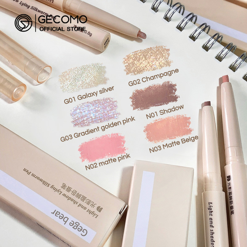 Bút vẽ bọng mắt GECOMO ánh nhũ làm to mắt trang điểm lâu trôi có 6 màu