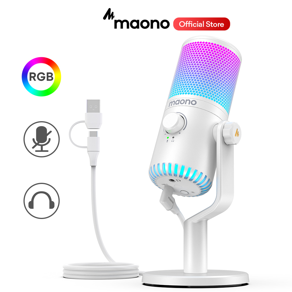 Micro thu âm MAONO DM30 USB trắng RGB thích hợp cho PC/ livestream/ ghi âm bài hát