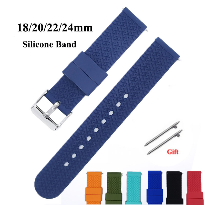 Dây đeo đồng hồ silicon không thấm nước 18/20/22 / 24mm vòng đeo tay phát hành nhanh dây đeo đồng hồ thể thao mềm thoáng khí phụ nữ nam giới dây đeo đồng hồ thay thế đa năng có ghim miễn phí