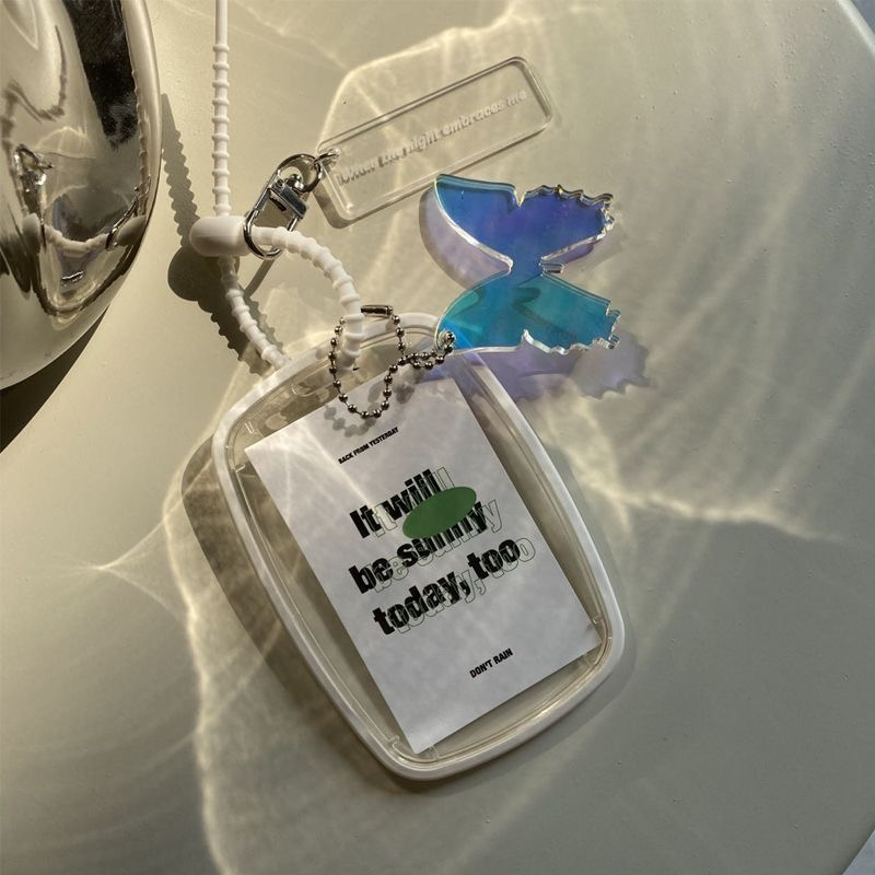 Steve laser butterfly chủ thẻ hình bầu dục keychain 5.4 * 8.5cm hộp bảo vệ photocard