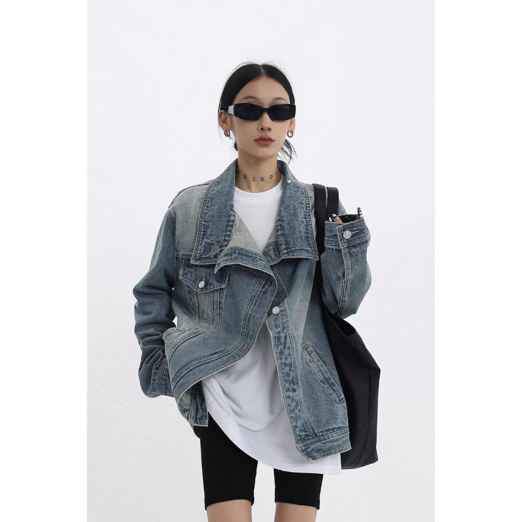 Áo Khoác Denim Dáng Rộng Phong Cách Retro Mỹ Thời Trang Mùa Xuân Mới 2023