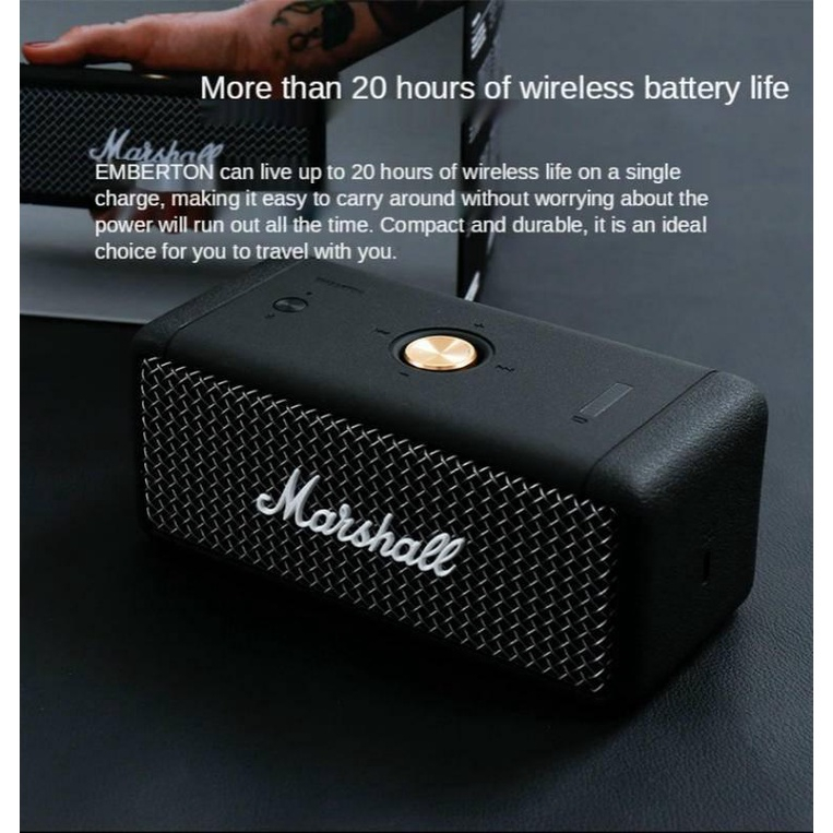 Loa bluetooth marshall emberton-original, không dây, chống nước ipx7, thể thao, âm thanh nổi, ngoài trời