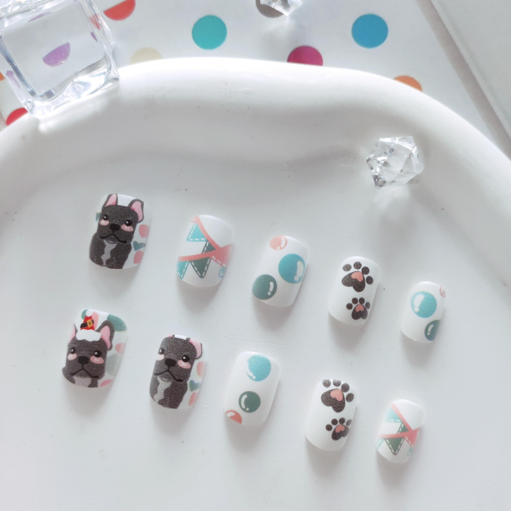 : Mới 24 / chiếc tự làm móng tay giả ngắn màu đen và trắng bò pháp ngón tay nghệ thuật làm móng tay giả 144-193