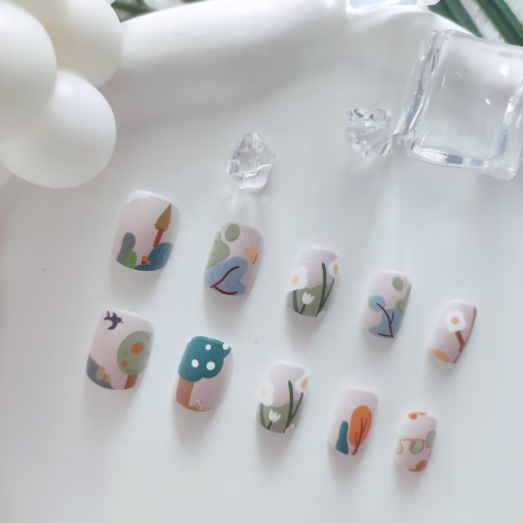 : Mới 24 / chiếc tự làm móng tay giả ngắn màu đen và trắng bò pháp ngón tay nghệ thuật làm móng tay giả 144-193