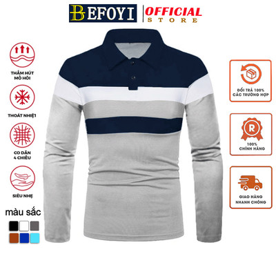 Áo Polo nam BEFOYI tay dài cotton sọc size lớn thoải mái