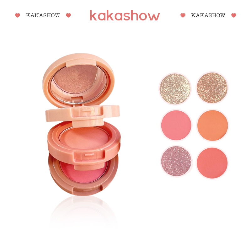 kakashow Phấn Mắt Kèm Má 3 Tầng Bảng Phấn Bắt Sáng / Má Hồng 3 Trong 1 Đa Năng Màu Lì / Ánh Ngọc Trai Lấp Lánh Dành Cho Nữ A499