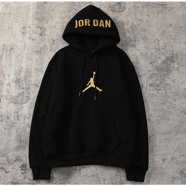 Thời trang vàng in áo len có mũ trùm đầu đơn giản unisex áo khoác nhung dày