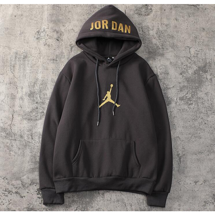 Thời trang vàng in áo len có mũ trùm đầu đơn giản unisex áo khoác nhung dày