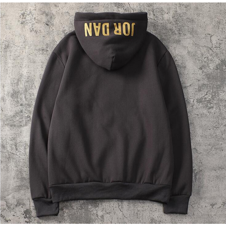 Thời trang vàng in áo len có mũ trùm đầu đơn giản unisex áo khoác nhung dày