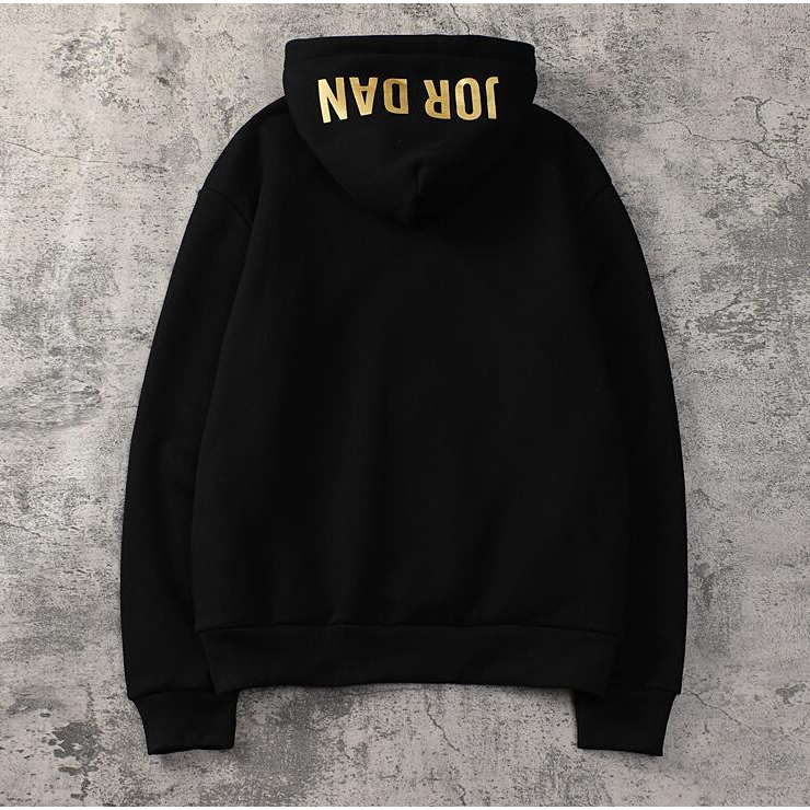 Thời trang vàng in áo len có mũ trùm đầu đơn giản unisex áo khoác nhung dày