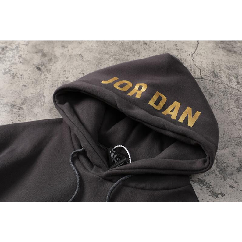 Thời trang vàng in áo len có mũ trùm đầu đơn giản unisex áo khoác nhung dày