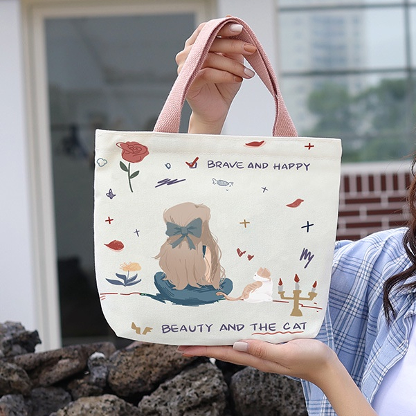 Túi vải nhật bản hoạt hình dễ thương, túi bento dạy kèm, túi xách nhỏ, túi xách nữ