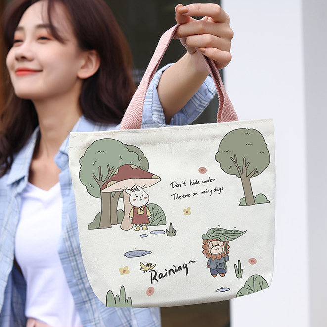 Túi vải nhật bản hoạt hình dễ thương, túi bento dạy kèm, túi xách nhỏ, túi xách nữ
