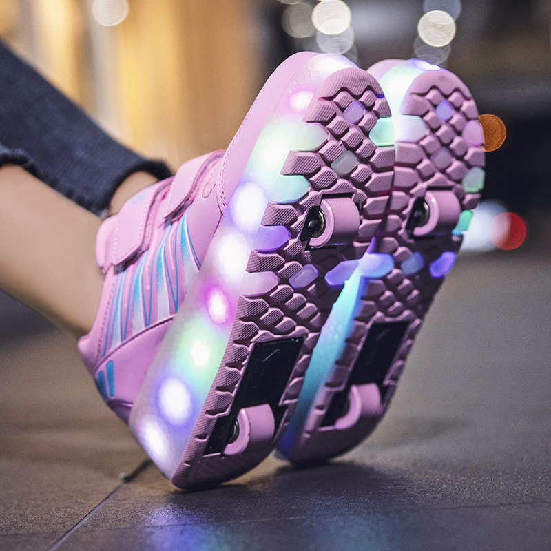 Giày Trượt Patin Hai Bánh Xe Có Đèn LED Siêu Nhẹ Thời Trang Cho Trẻ Em Và Người Lớn