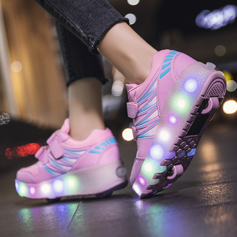 Giày Trượt Patin Hai Bánh Xe Có Đèn LED Siêu Nhẹ Thời Trang Cho Trẻ Em Và Người Lớn