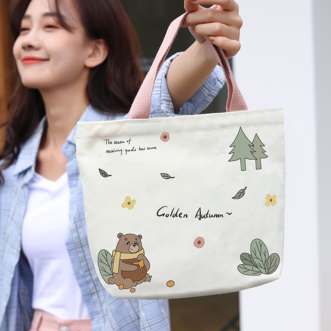 Túi vải nhật bản hoạt hình dễ thương, túi bento dạy kèm, túi xách nhỏ, túi xách nữ