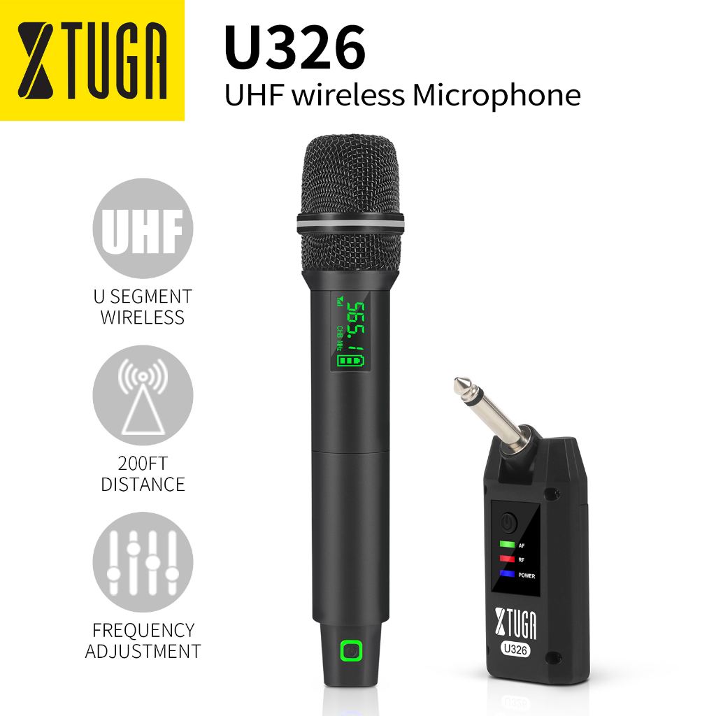 Hệ thống micrô không dây xtuga u326 uhf với micrô cầm tay & bộ thu di động mini, sử dụng cho sân khấu, nhà thờ, karaoke, buổi hòa nhạc, bài phát biểu