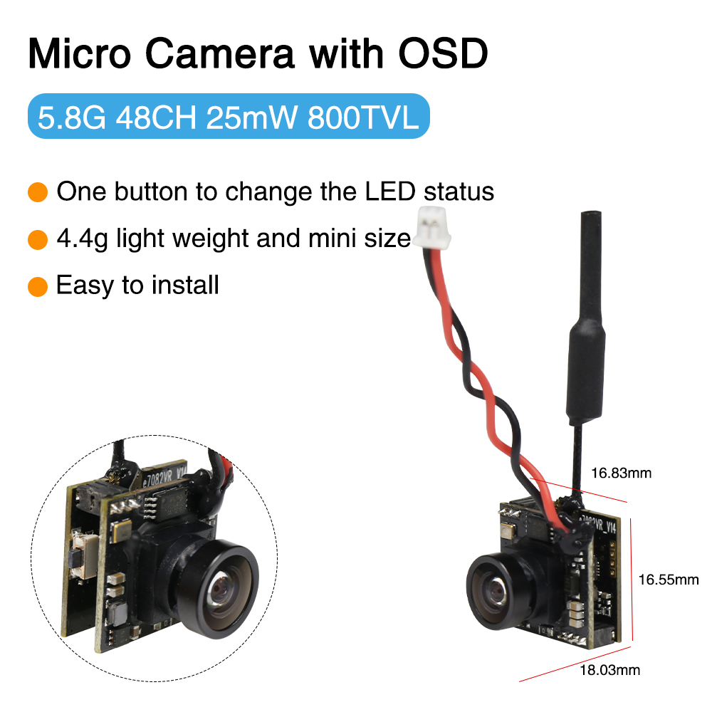 Camera Siêu Nhỏ ewrf 800tvl 5.8g 48ch 200mw fov170 cmos fpv Cho radiolink f121