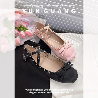 Giày ballet YUNGUANG phối nơ đính đinh tán thời trang cho nữ
