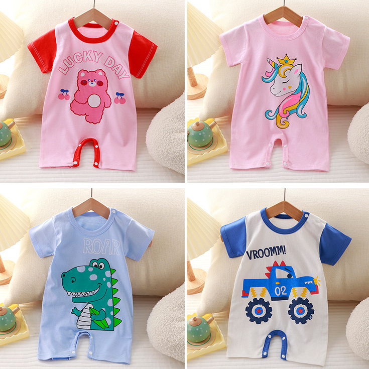 Phim hoạt hình dễ thương Áo liền quần trẻ em cotton mềm mại thoáng khí quần áo trẻ em