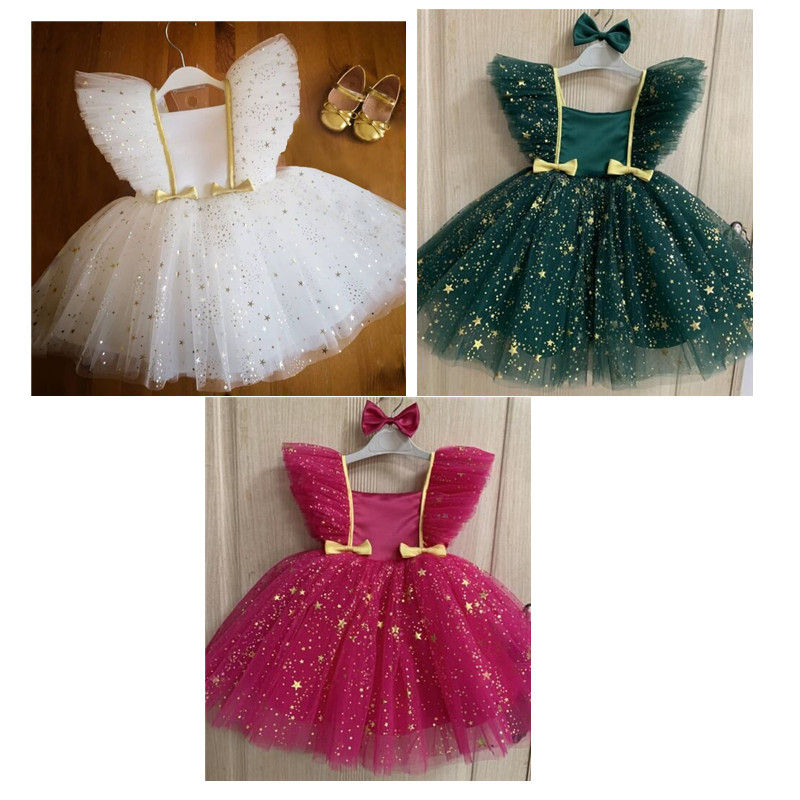 Đầm Công Chúa Đính Nơ Họa Tiết Chấm Bi Thời Trang Năm Mới Cho Bé Gái 1-5 Tuổi